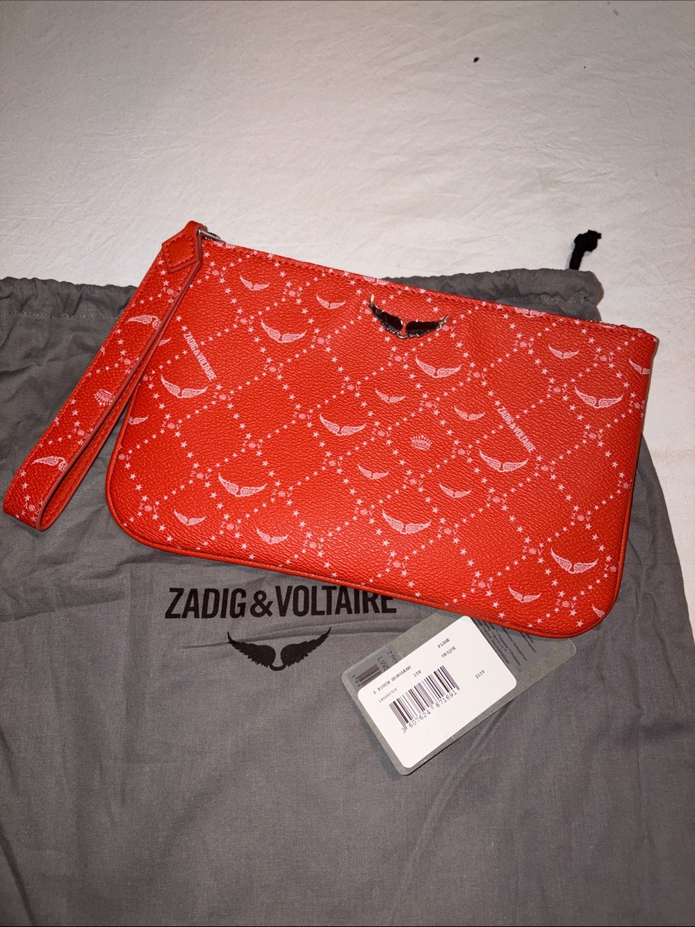 Zadig & Voltaire Coral-Red Logo Wristlet Pouch